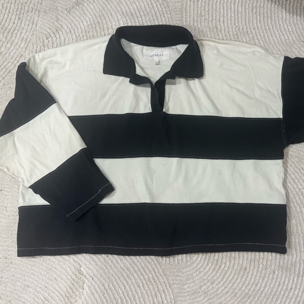 THE GREAT. Black and White Striped Top - Picture 2 of 4